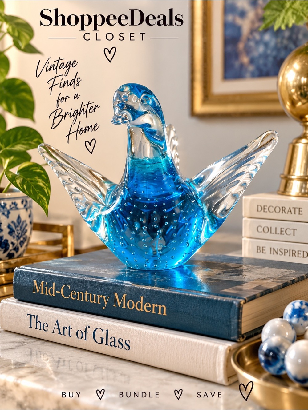 Vintage Murano-Style Bullicante Blue Art Glass Bird Mid-Century Figurine